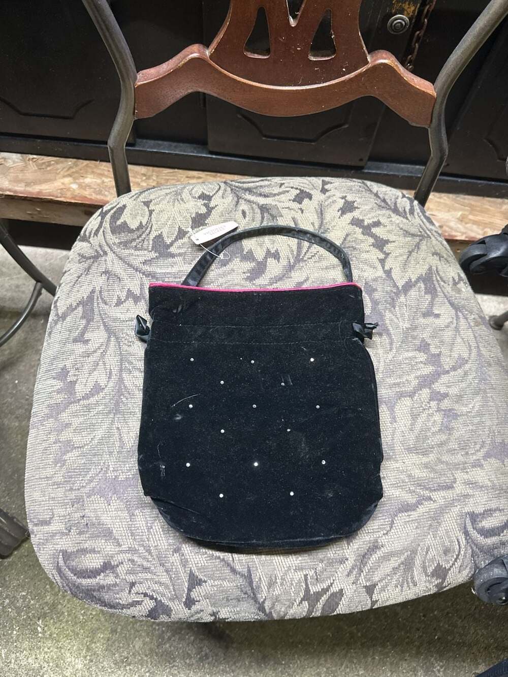 Victoria's Secret Black Velvet Drawstring Small Handbag with Rhinestone Accents